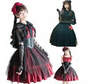 暗黒系コスプレ衣装 ロリータ ワンピース ハロウィン 二次元ドレス 美少女ワンピース 復古宮廷風ドレス ゴスロリ スカラップ ハロウィーン 黒 赤 コスチューム