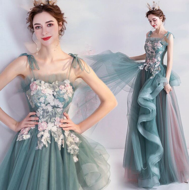 【先着10名：600円Offクーポン】パーティードレス ウェディングドレス ロング マキシー丈 ドレス フリル 可愛い エレガント 結婚式 二次会 花嫁 フォマールドレス 演奏会 お呼ばれ 成人式 宴会 発表会