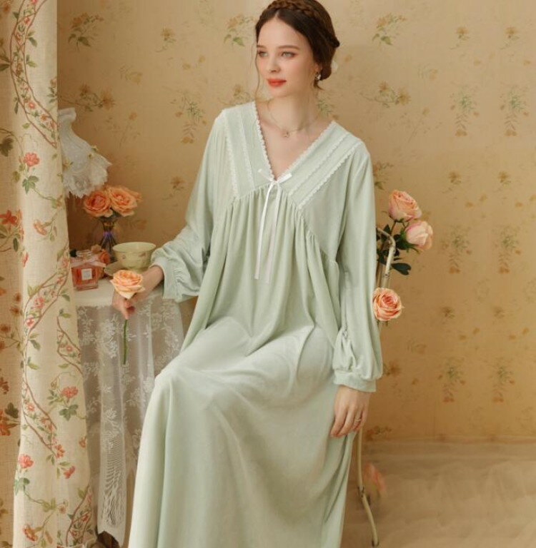 【先着60名：200円Offクーポン】レディースパジャマ 長袖ネグリジェロング丈5色ワンピース 冬 ふわふわ..