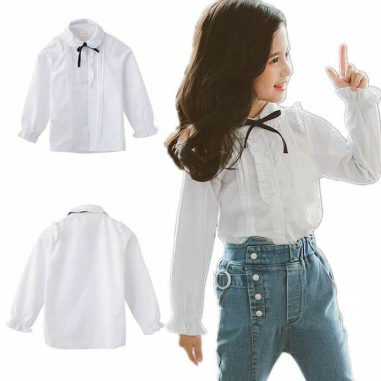 【先着60名：200円Offクーポン】女の子 長袖 シャツ 子どもブラウス 普段着 Tシャツ ホワイトシャツ フ..