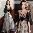 ドレス 大人 ピアノ 発表会 ロングドレス 刺繍ドレス 5分袖 イブニングドレス 演奏会 ピアノ発表会 ワンピース 二次会 女子会 パーティードレス S M L...