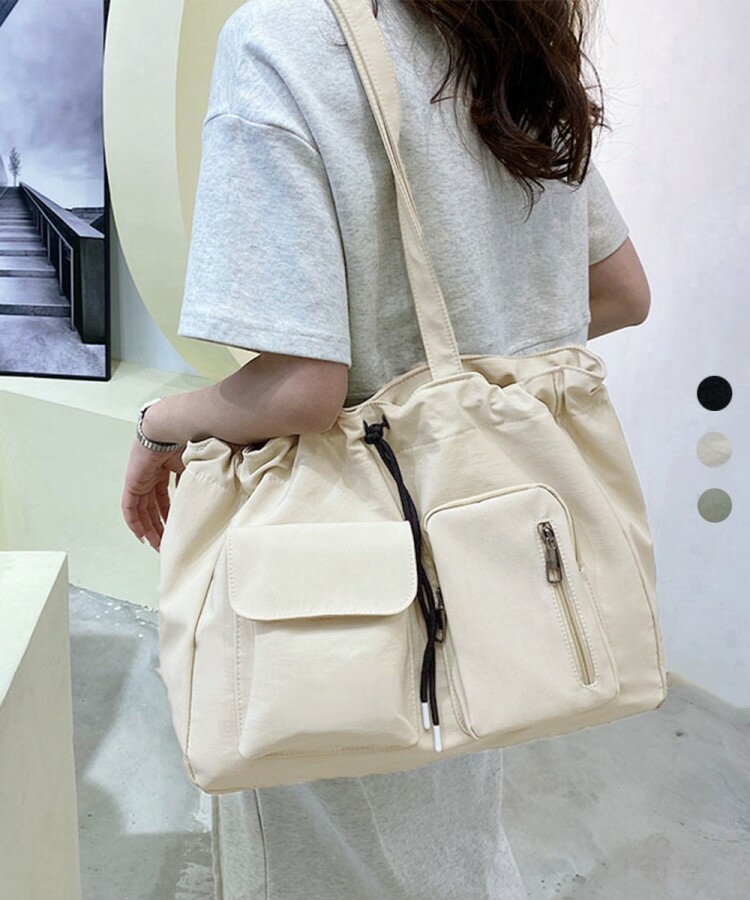 【先着60名：200円Offクーポン】ナイロン巾着バッグ トートバッグ 大容量 レディース シンプルbag 通勤..