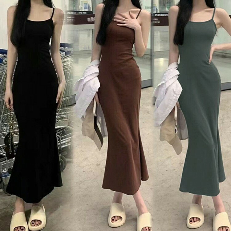 【先着60名：200円Offクーポン】キャミワンピースロング丈ボディコンワンピ ハイウエスト セクシー ワ..