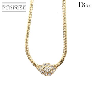 クリスチャン ディオール Christian Dior ラインストーン ビジュー ネックレス ゴールド アクセサリー Bijou Necklace 【中古】