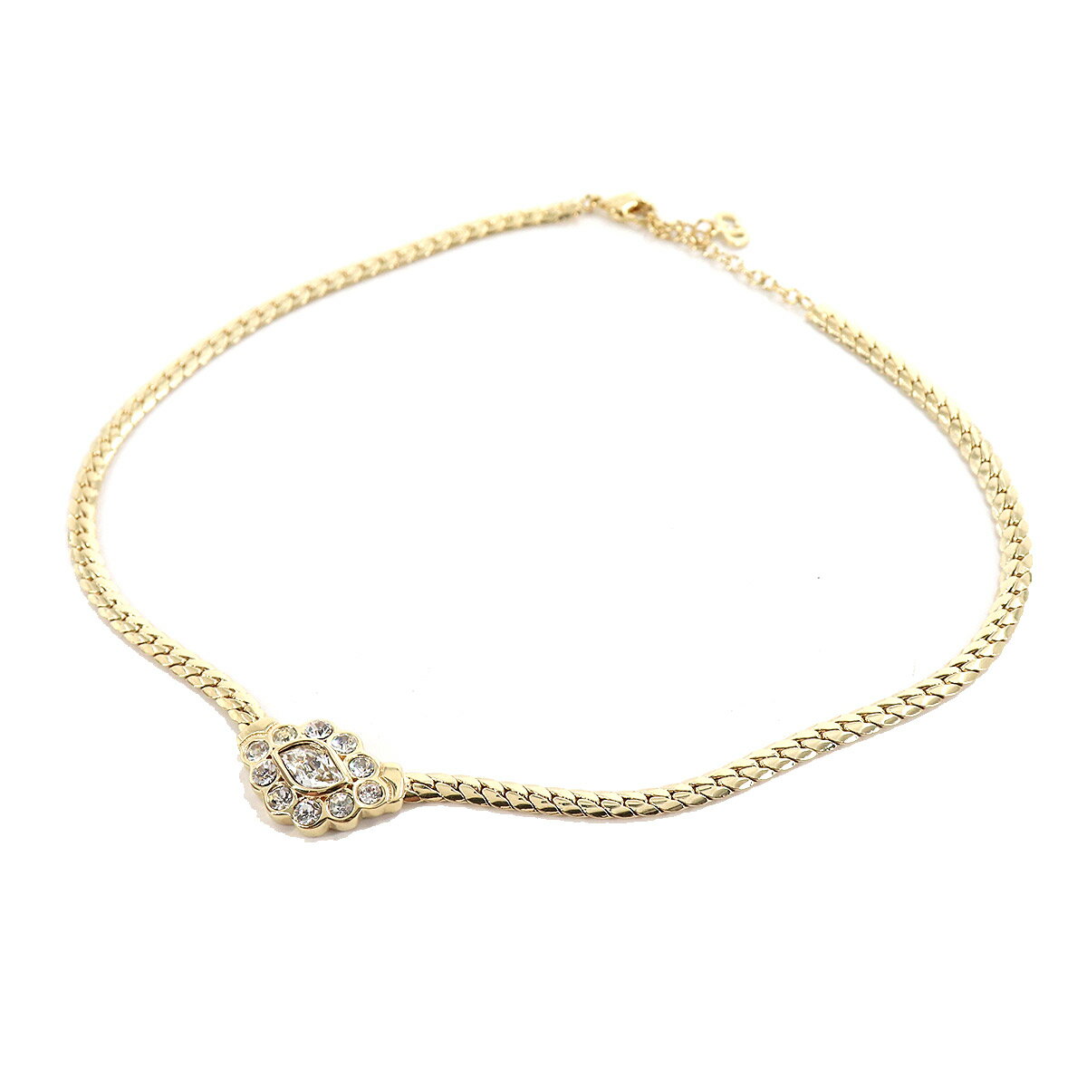 クリスチャン ディオール Christian Dior ラインストーン ビジュー ネックレス ゴールド アクセサリー Bijou Necklace 【中古】