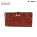 【未使用 展示品】 エルメス HERMES クロコダイル アリゲーター ベアンスフレ 長財布 ルージュアッシュ □Q刻印 Bearn Soufflet 【中古】