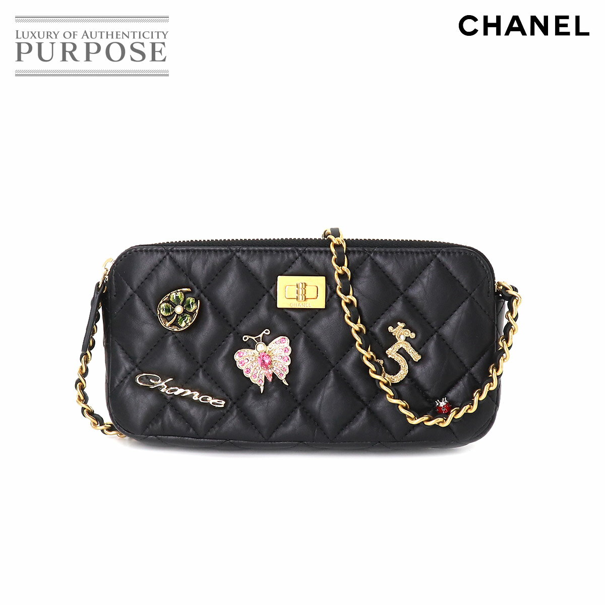 【未使用 展示品】 シャネル CHANEL 2.55 エンブロイダリー チェーン ウォレット 財布 レザー ブラック A84214 Chain Wallet 【中古】のサムネイル