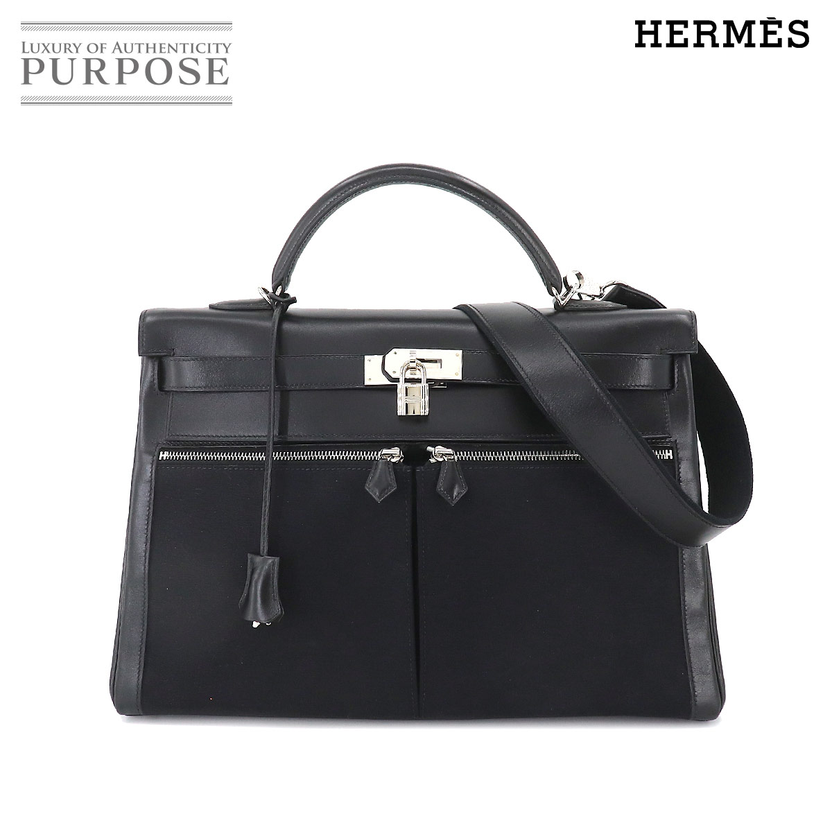 【新品同様】 エルメス HERMES ケリーラキ 40 2way ハンド ショルダー バッグ ボックスカーフ トワルオフィシェ ブラック □H刻印 Kelly Lakis 【中古】