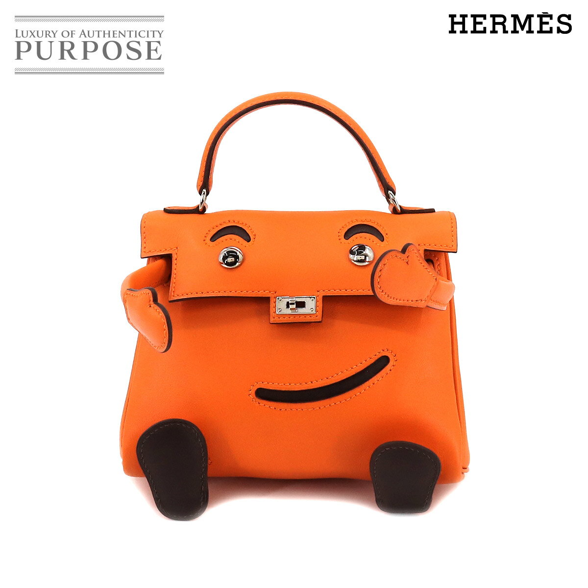 【未使用 展示品】 エルメス HERMES ケリードール ハンド バッグ ヴォーガリバー オレンジ ブラック □D刻印 シルバー 金具 Kelly Doll 【中古】