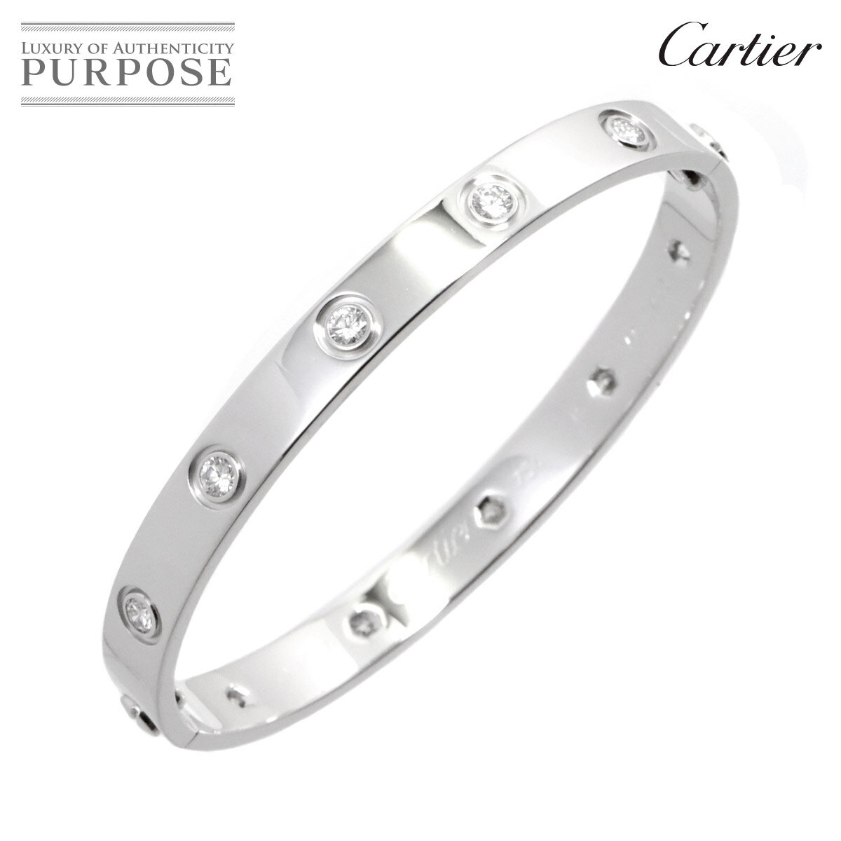 【新品仕上げ】 カルティエ Cartier ラブブレス フル ダイヤ 10P 16 K18 WG ホワイトゴールド 750 ブレスレット バングル Love Bracelet【中古】