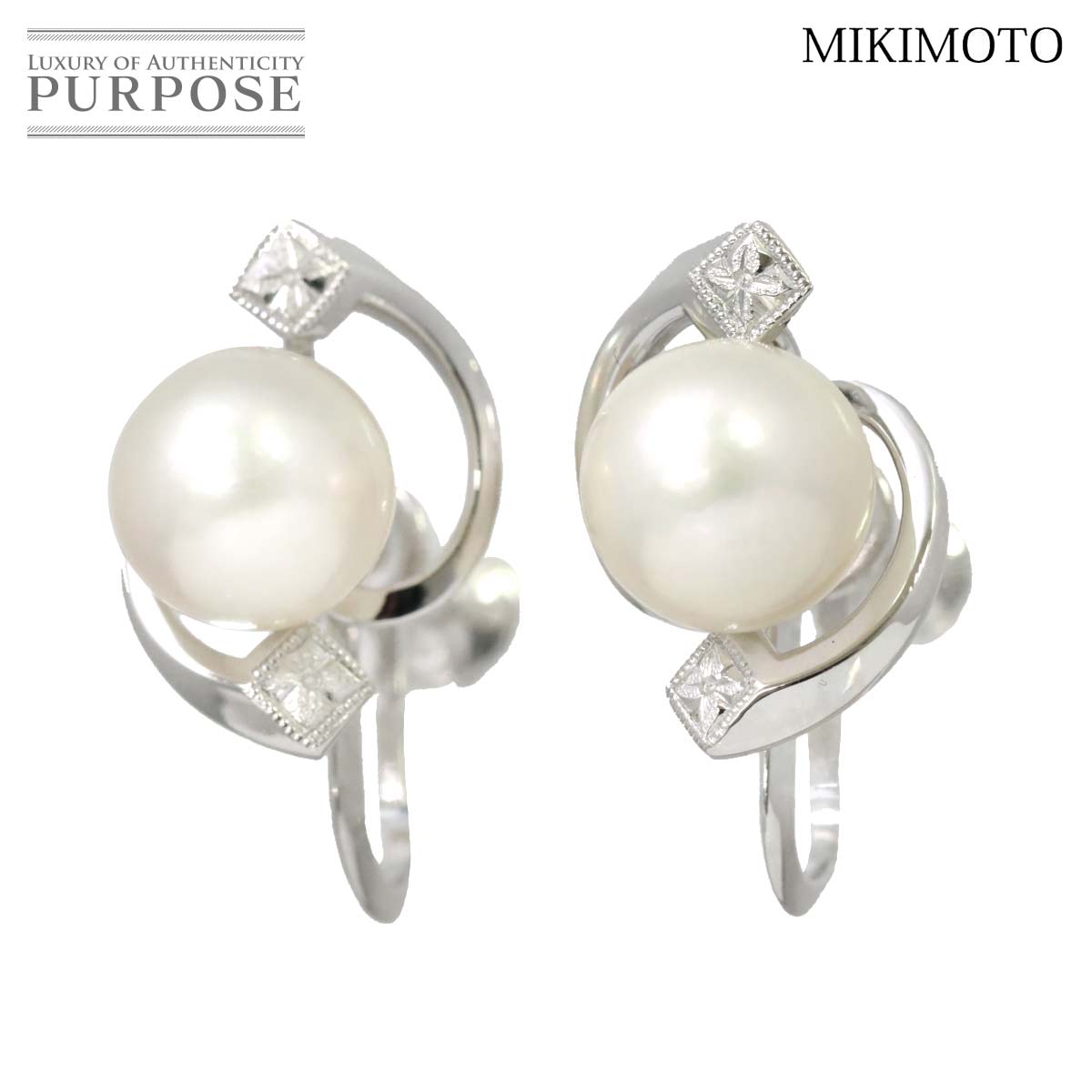 ڿƱ͡ ߥ MIKIMOTO 俿 8.0mm  K14 WG 585 ۥ磻ȥ ѡ Akoya Pearl Earrings Clip onš