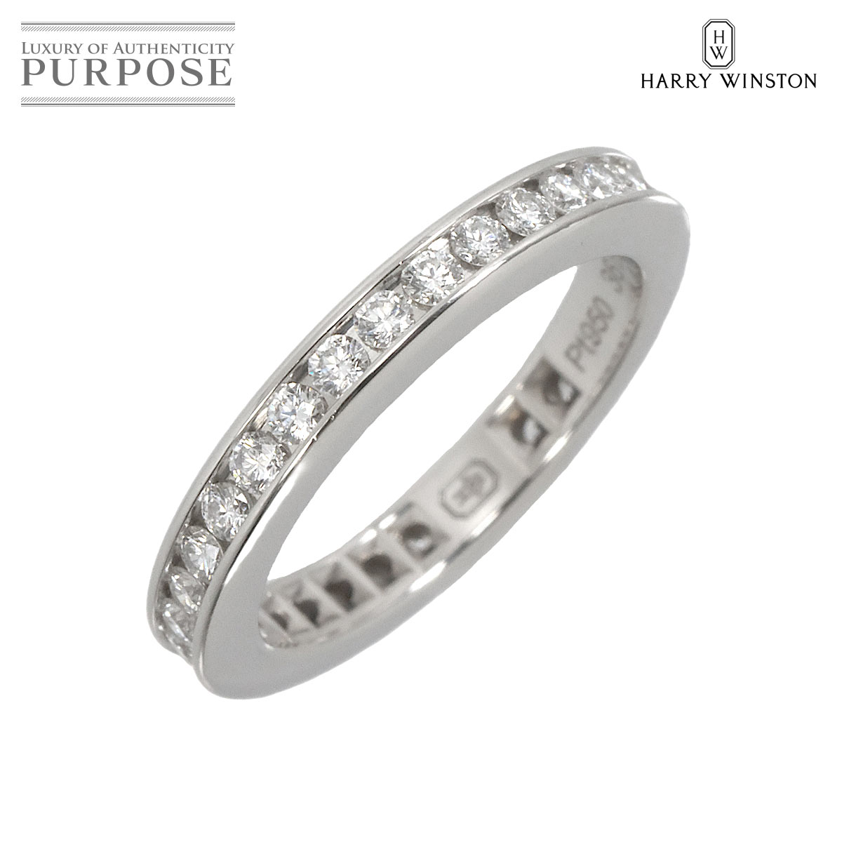 【新品同様】 ハリーウィンストン HARRY WINSTON ラウンド チャネルセット 8号 リング ダイヤ Pt プラチナ 指輪 Diamond Ring【証明書付き】【中古】