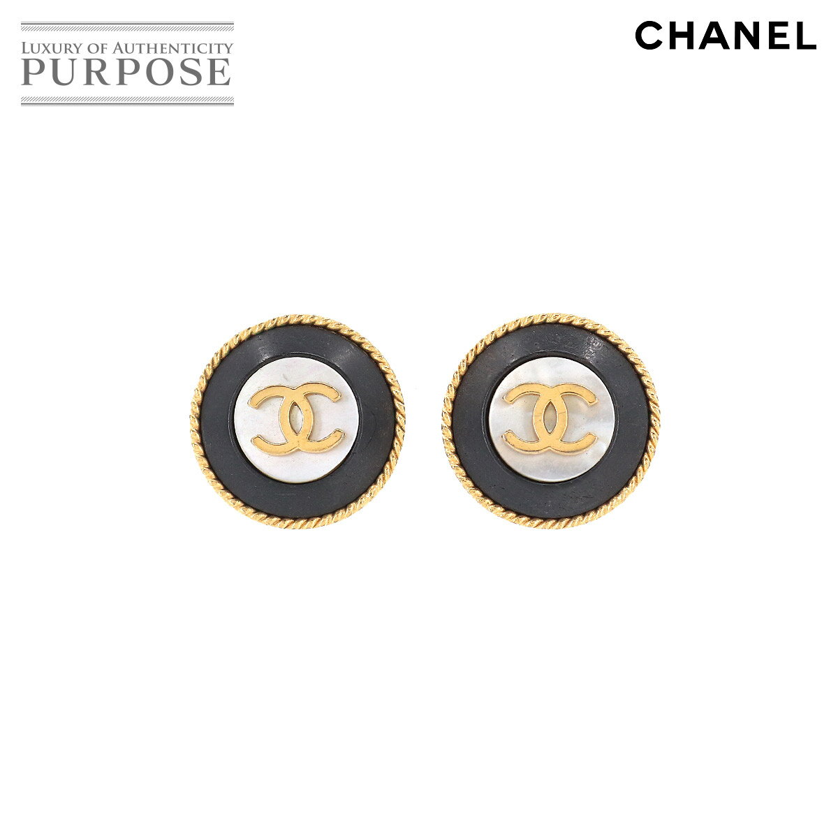 【新品同様】 シャネル CHANEL ラウンド型 ココマーク イヤリング ブラック ゴールド 94P ヴィンテージ アクセサリー Vintage Earring 【中古】