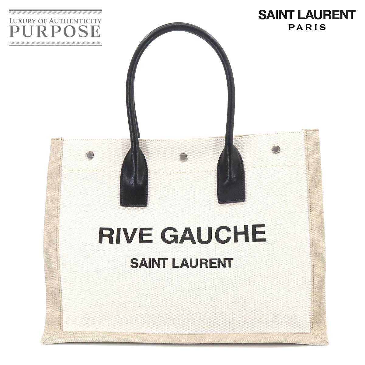 【未使用 展示品】 サンローラン パリ SAINT LAURENT PARIS リヴゴーシュ トート バッグ キャンバス レザー ホワイト ベージュ ブラック 617481 Rive Gauche Small Tote Bag 【中古】