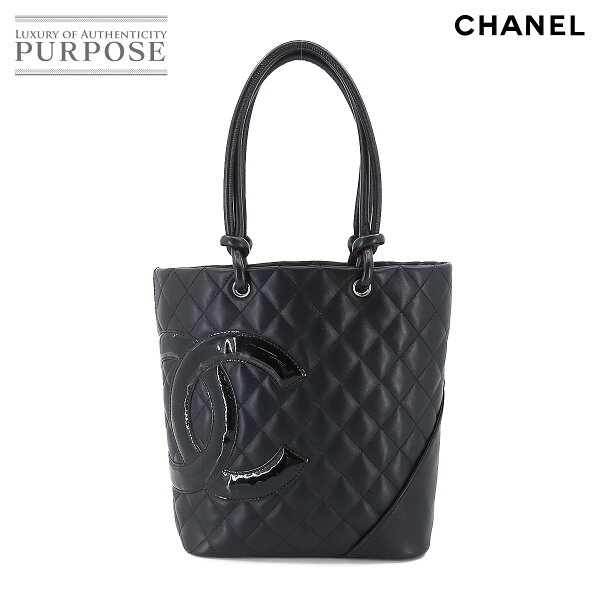 シャネル CHANEL カンボンライン ミディアム トート バッグ レザー エナメル ブラック A25167 シルバー 金具 Cambon Line Bag 【中古】