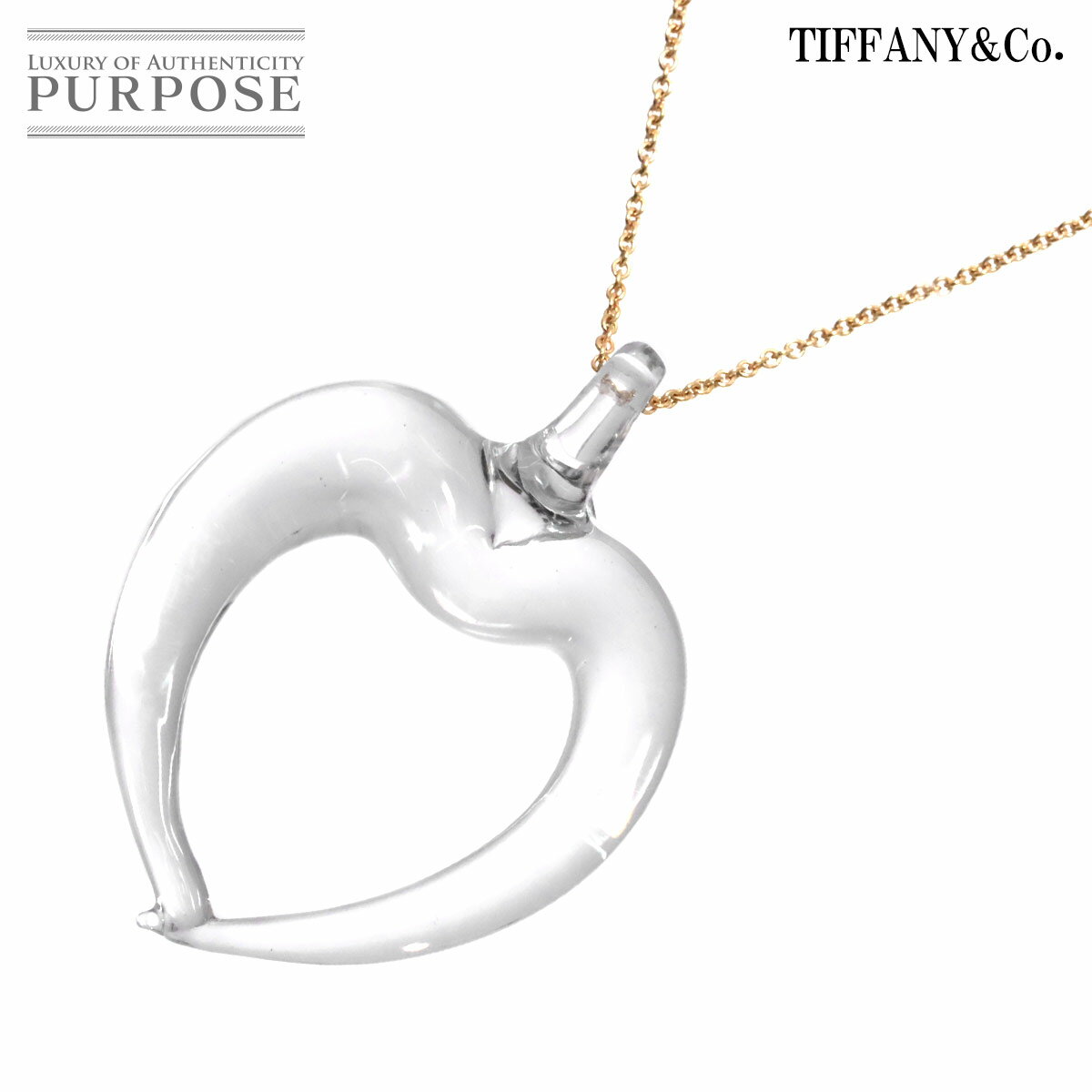 【新品同様】 ティファニー TIFFANY&Co. クリスタル ハート ロング ネックレス 76cm K18 YG イエローゴールド 750 Heart Necklace【中古】