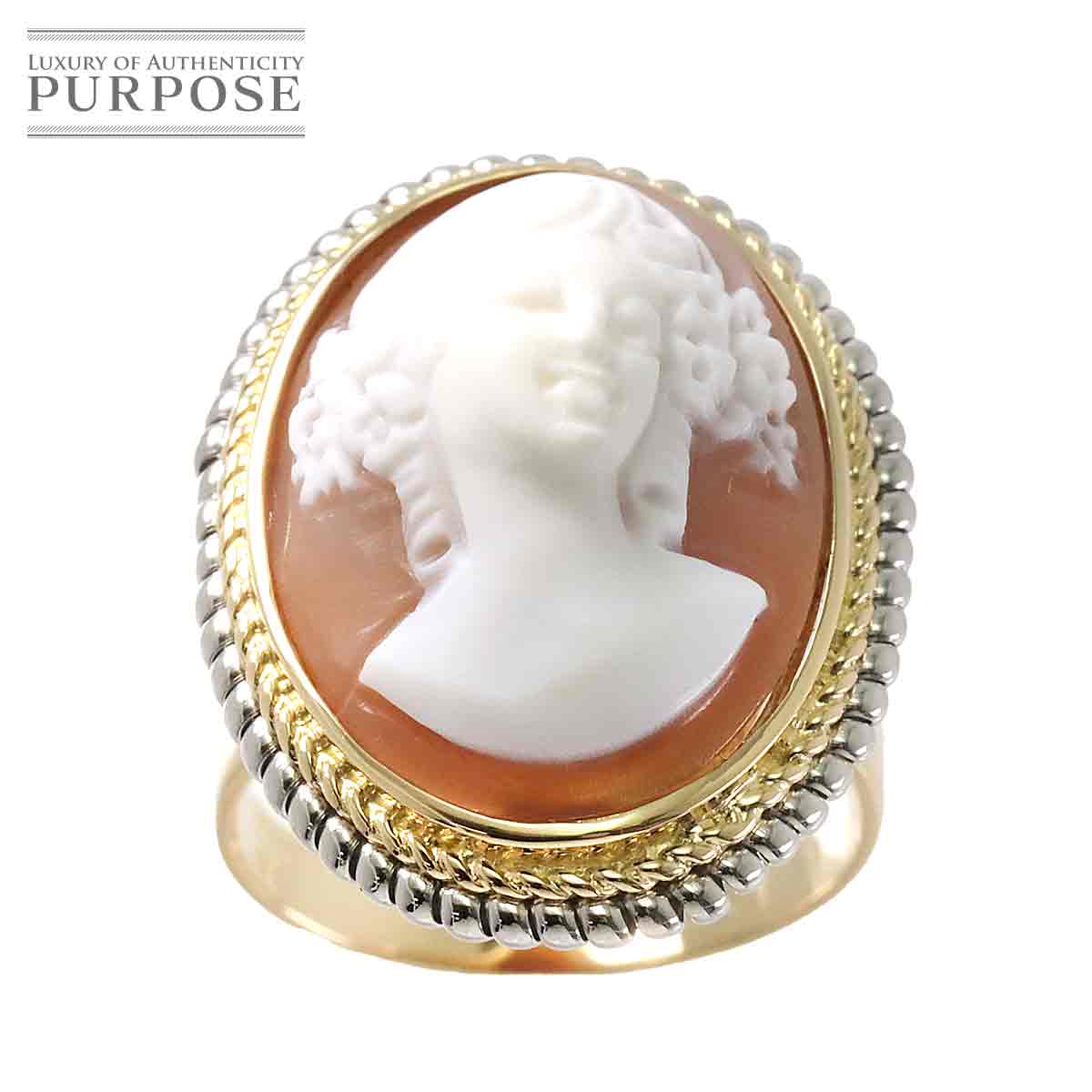 ڿʻž夲  13 륫ᥪ K18 YG  750 Pt ץ  Shell Cameo Ring...