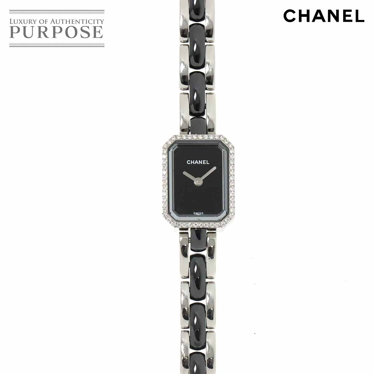 シャネル CHANEL プルミエール H2163 ダイヤベゼル レディース 腕時計 ブラック セラミ ...