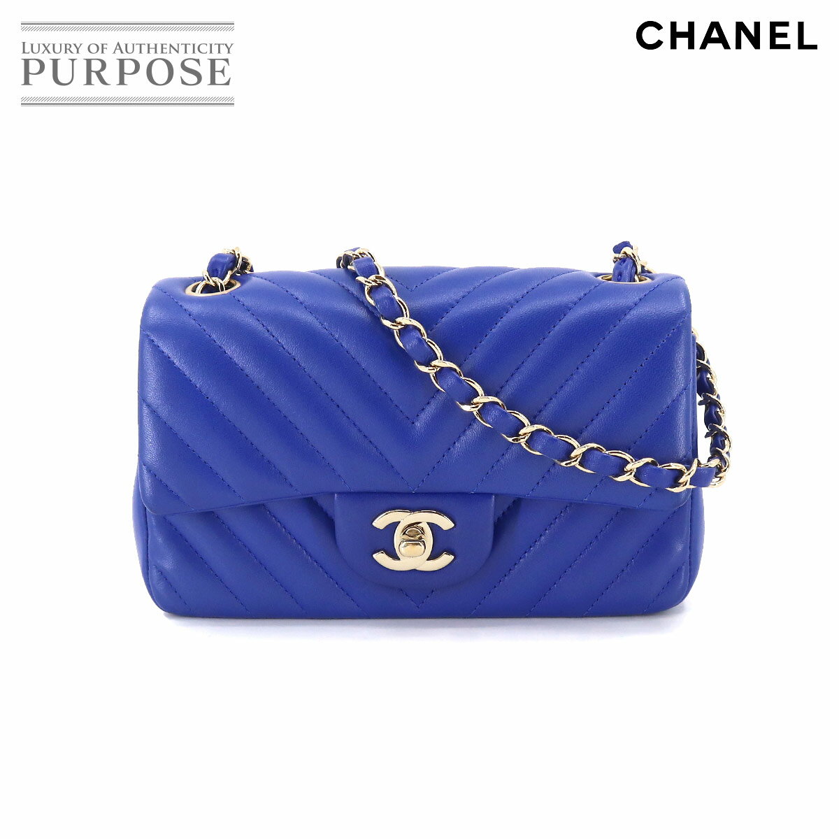 【未使用 展示品】 シャネル CHANEL シェブロン Vステッチ ミニ チェーン ショルダー バッグ レザー ブルー A69900 ゴールド 金具 Chevron Bag 【中古】のサムネイル