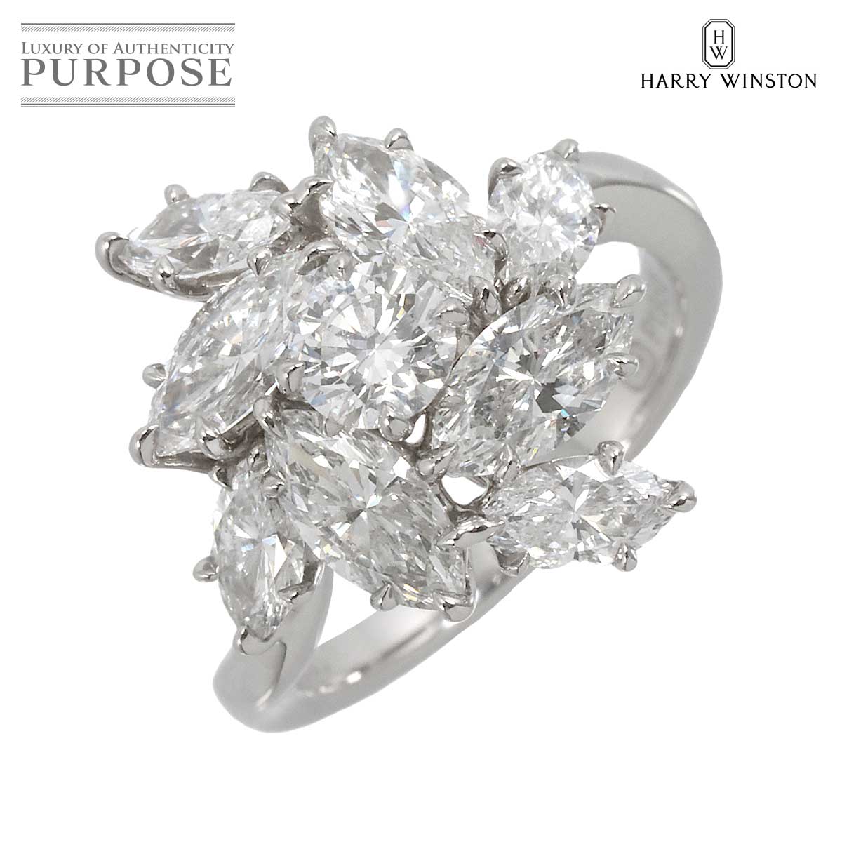 【新品同様】 ハリーウィンストン HARRY WINSTON ピルエット 9.5号 リング ダイヤ Pt プラチナ 指輪 HW Diamond Ring【証明書付き】【中古】