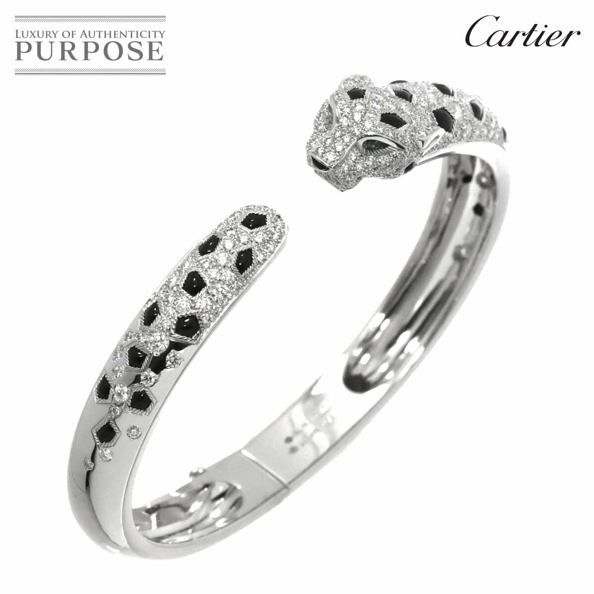 【新品同様】 カルティエ Cartier パンテール ダイヤ オニキス エメラルド ブレスレット #17 K18 WG ホワイトゴールド 750 Panthere Bracelet 【中古】