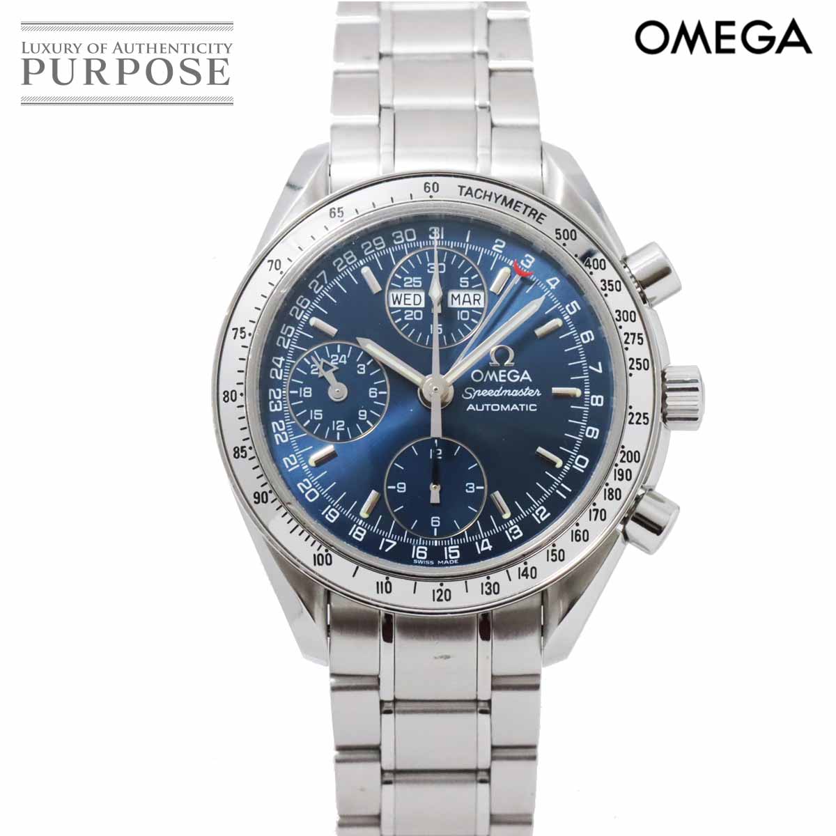 オメガ OMEGA スピードマスター 3523 80 トリプルカレンダー メンズ 腕時計 ブルー 文字盤 オートマ 自動巻き ウォッチ Speedmaster 【中古】