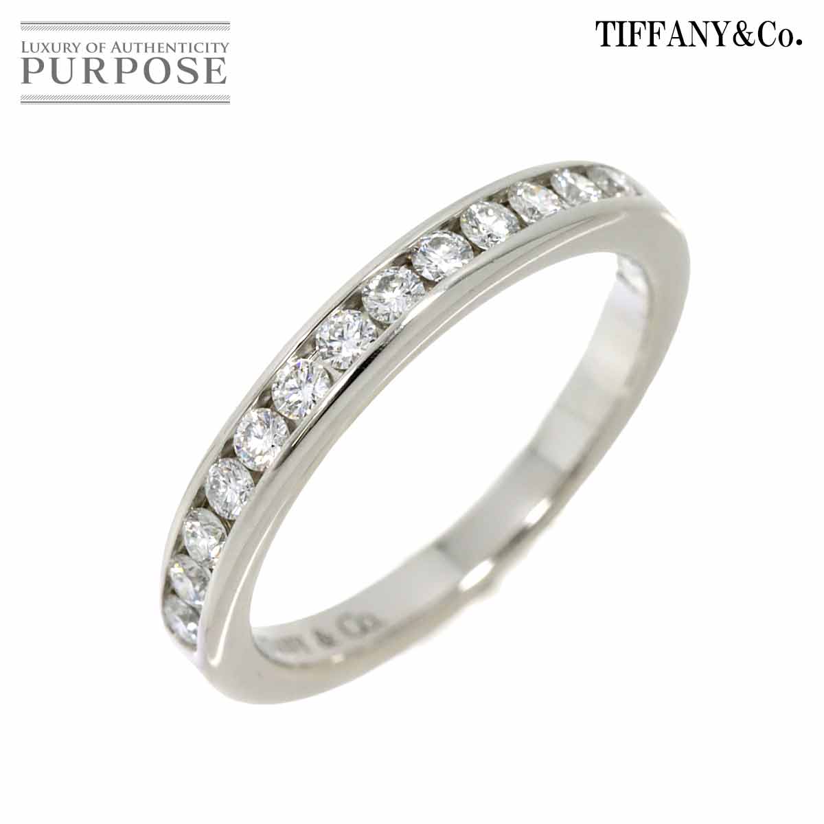 【新品同様】 ティファニー TIFFANY CO. 5号 リング ハーフ ダイヤ Pt プラチナ チャネル セッティング 指輪 Half Diamond Ring【中古】