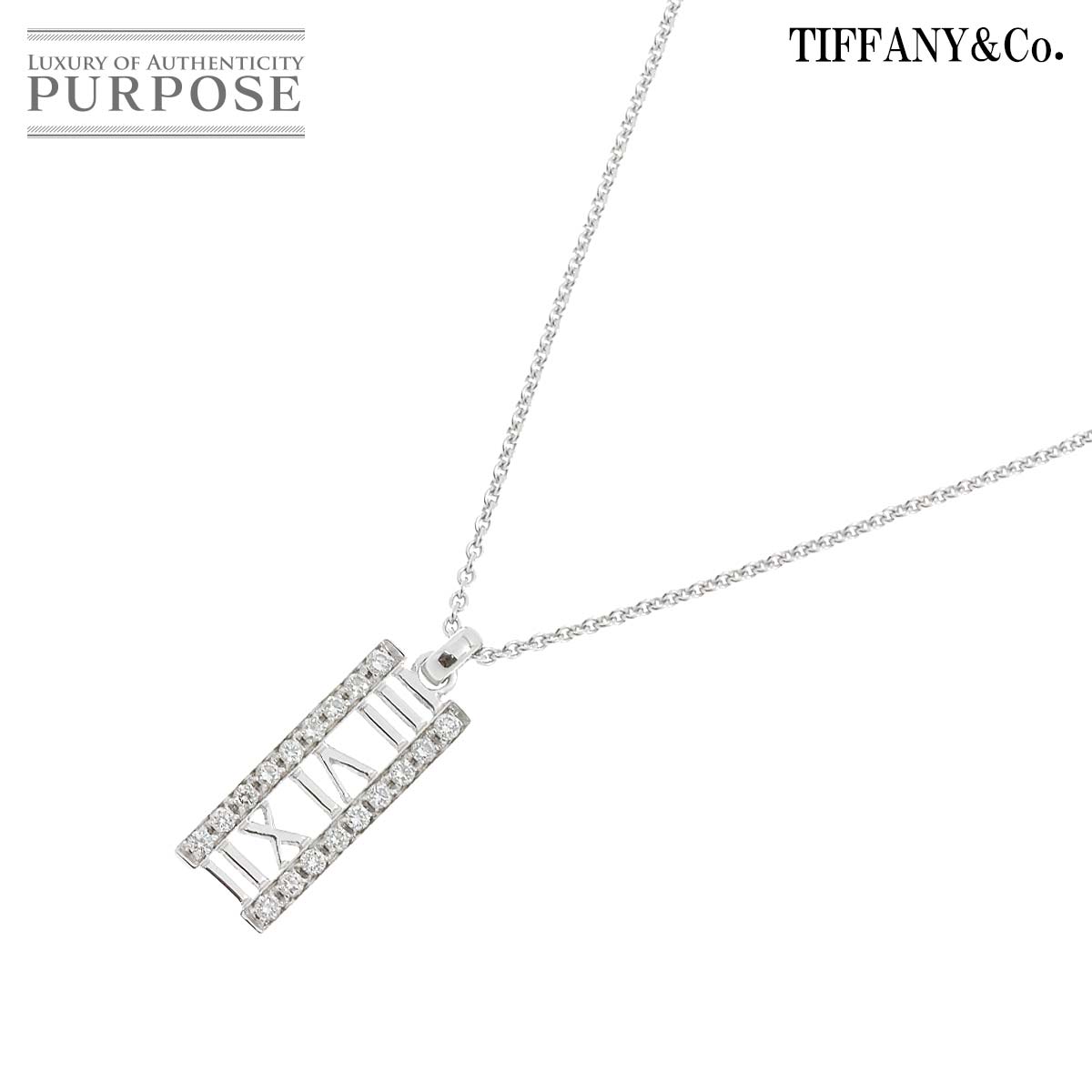 【新品同様】 ティファニー TIFFANY&Co. アトラス オープンバー ダイヤ ネックレス 40cm K18 WG ホワイトゴールド 750 Necklace【中古】