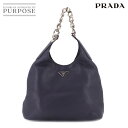 プラダ PRADA チェーン ワンショルダー バッグ レザー ネイビー 1BC026 ロゴ シルバー 金具 Chain Shoulder Bag 【中古】