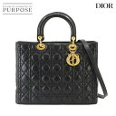 【新品同様】 クリスチャン ディオール Christian Dior レディディオール ラージ 2way ハンド ショルダー バッグ レザー ブラック Lady Dior 【中古】