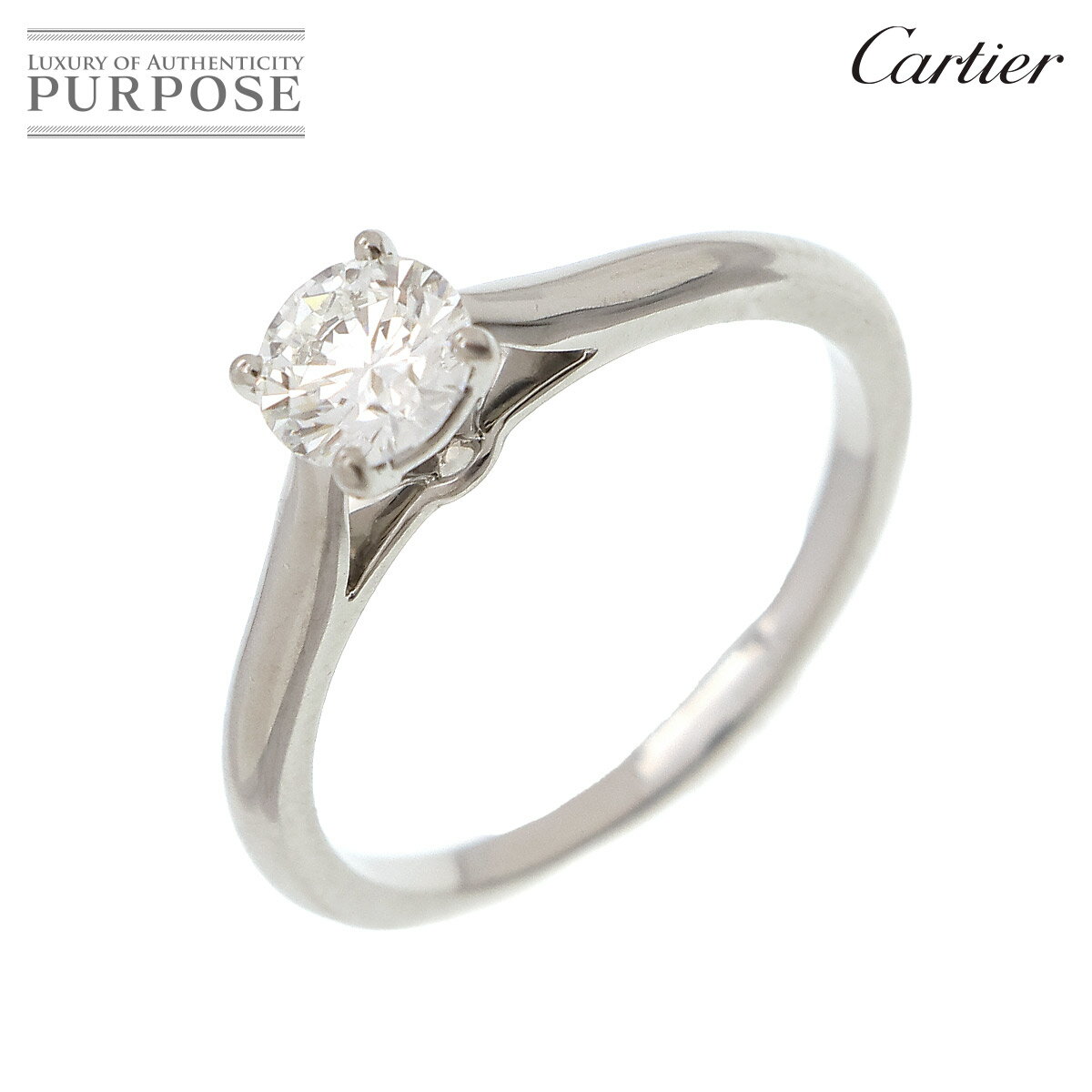 【新品同様】 カルティエ Cartier ソリテール ダイヤ 0.50ct H/VS1/3EX #50 リング Pt プラチナ 指輪 Solitaire Ring【証明書・鑑定書付き】【中古】