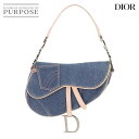 クリスチャン ディオール Chiristian Dior サドルバッグ ショルダー バッグ デニム エナメル ブルー ピンク シルバー 金具 Saddle Bag 【中古】