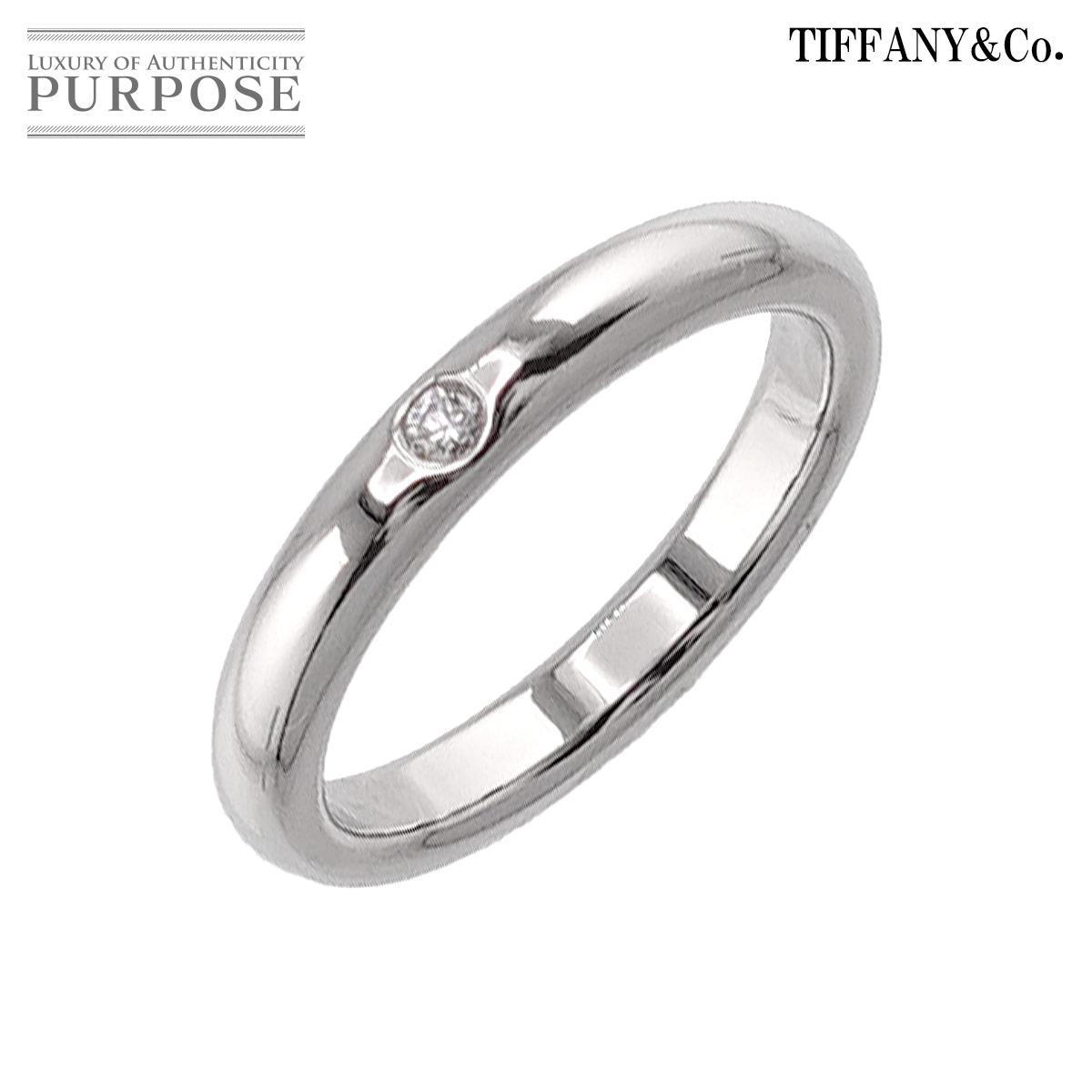 【新品同様】 ティファニー TIFFANY&Co. スタッキング バンド 8号 リング ダイヤ 1P Pt プラチナ 指輪 Stacking Band Ring【中古】