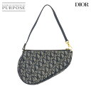 クリスチャン ディオール Christian Dior トロッター サドルバッグ ショルダー バッグ ポーチ キャンバス レザー ネイビー Trotter Saddle Bag 【中古】