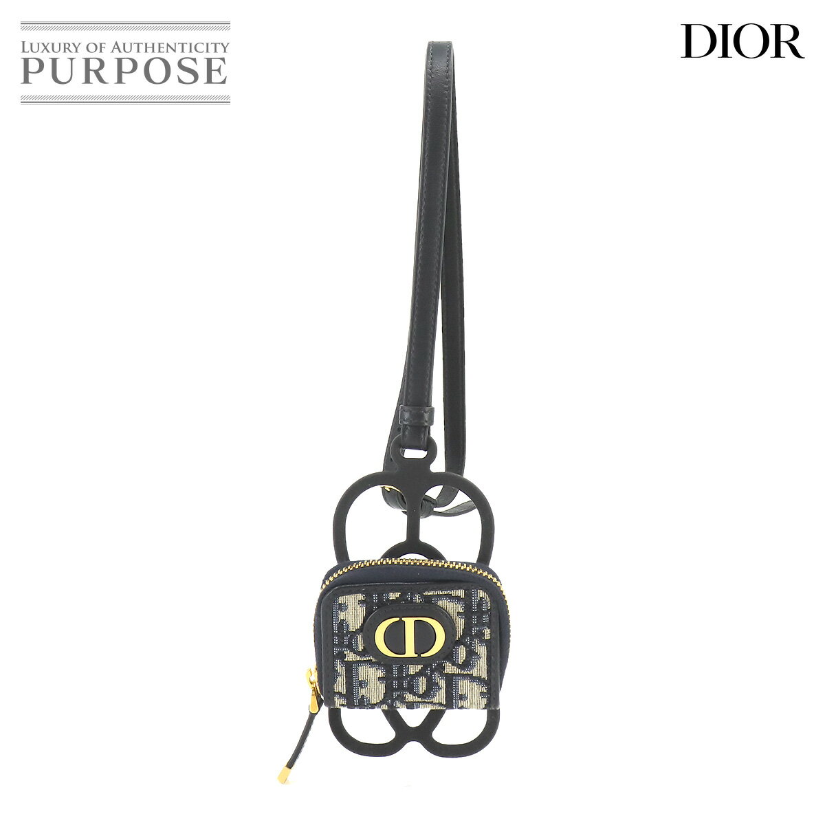 【新品同様】 クリスチャン ディオール Christian Dior オブリーク スマホケース ポーチ ストラップ キャンバス ラバー レザー ネイビー ゴールド 金具 Mobile Phone Case 【中古】のサムネイル