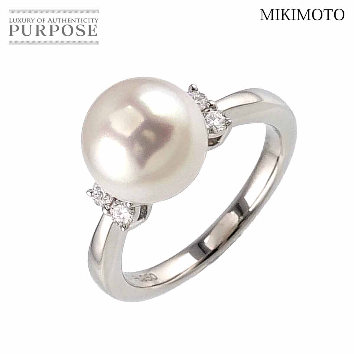 【新品同様】 ミキモト MIKIMOTO 8号 リング アコヤ真珠 8.8mm ダイヤ Pt プラチナ パール 指輪 Akoya Pearl Ring【中古】