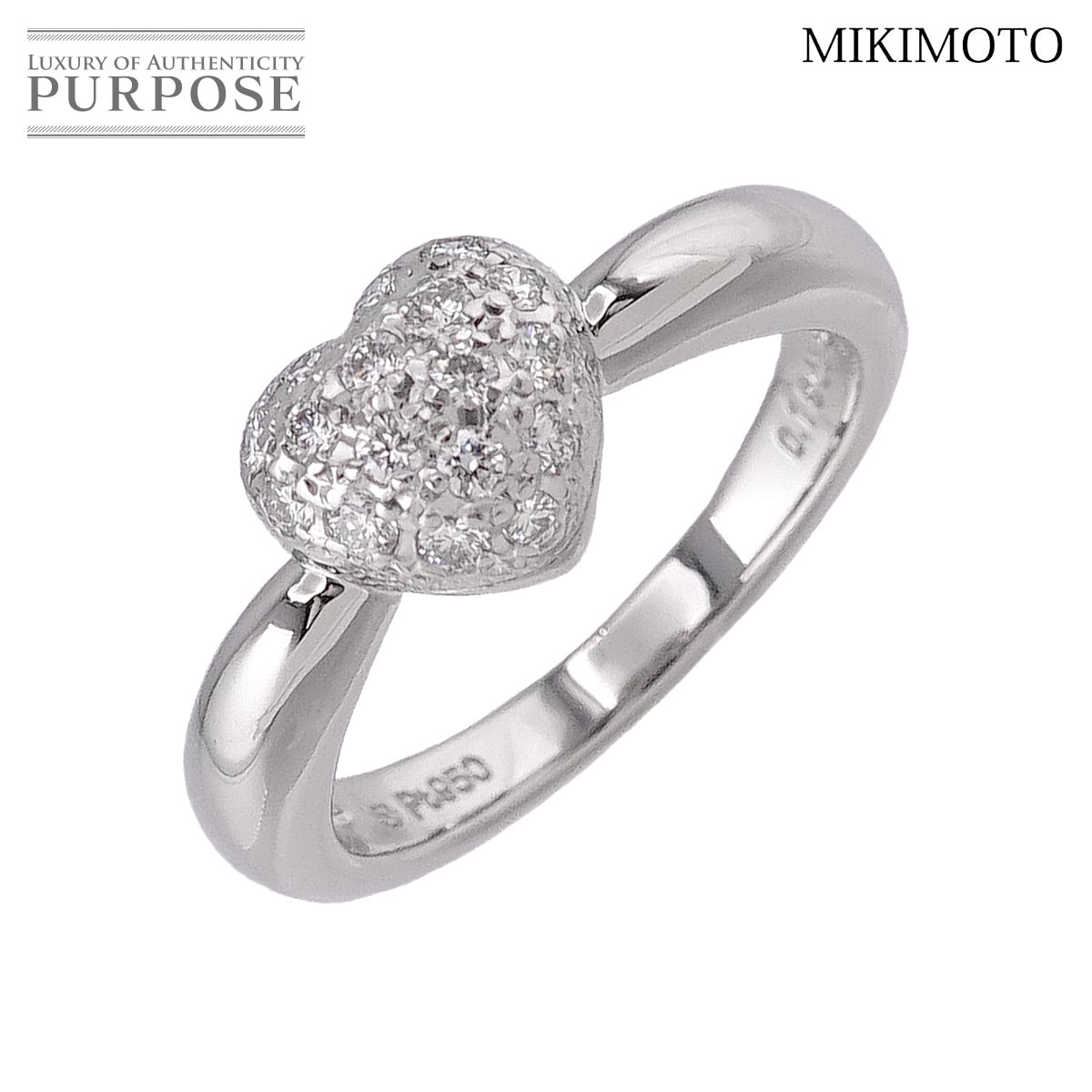 【新品同様】 ミキモト MIKIMOTO ハート 9号 リング ダイヤ 0.19ct Pt プラチナ 指輪 Diamond Ring【中古】