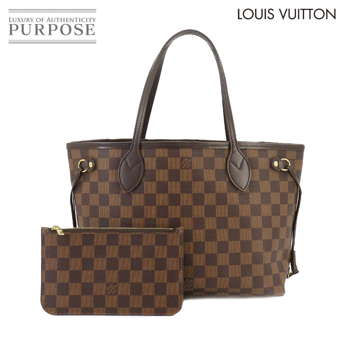  ルイ ヴィトン LOUIS VUITTON ダミエ ネヴァーフル PM トート バッグ ブラウン N41359 ゴールド 金具 Monogram Neverfull PM 