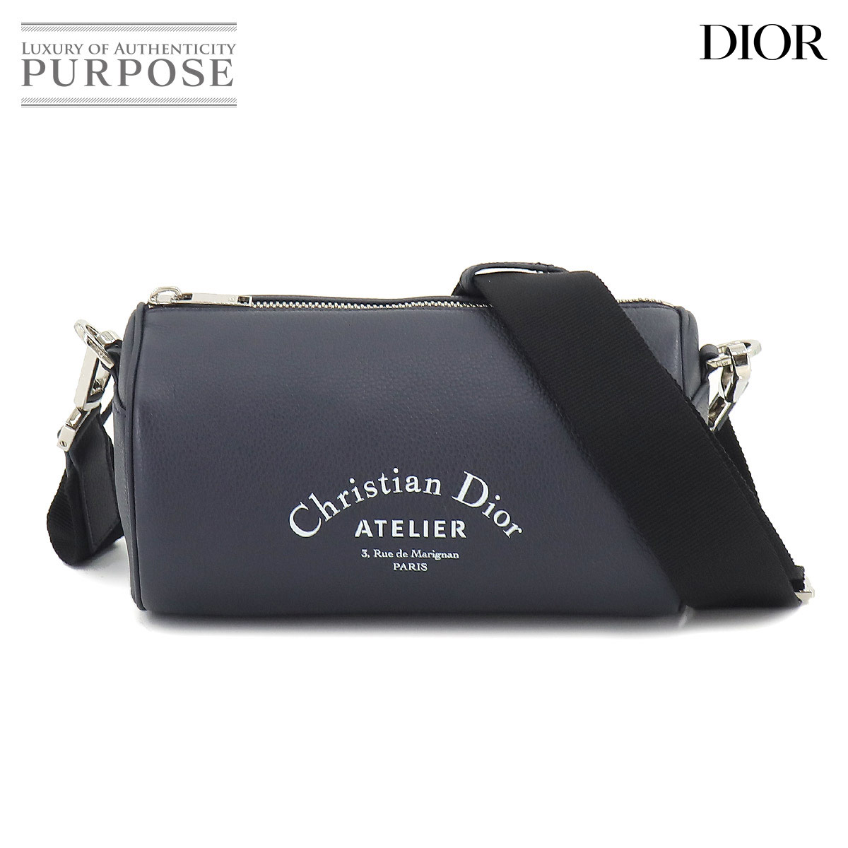 【未使用 展示品】 クリスチャン ディオール Christian Dior アトリエ ローラー ショルダー バッグ レザー ネイビー 1ATPO061 Atelier Roller Bag 【中古】