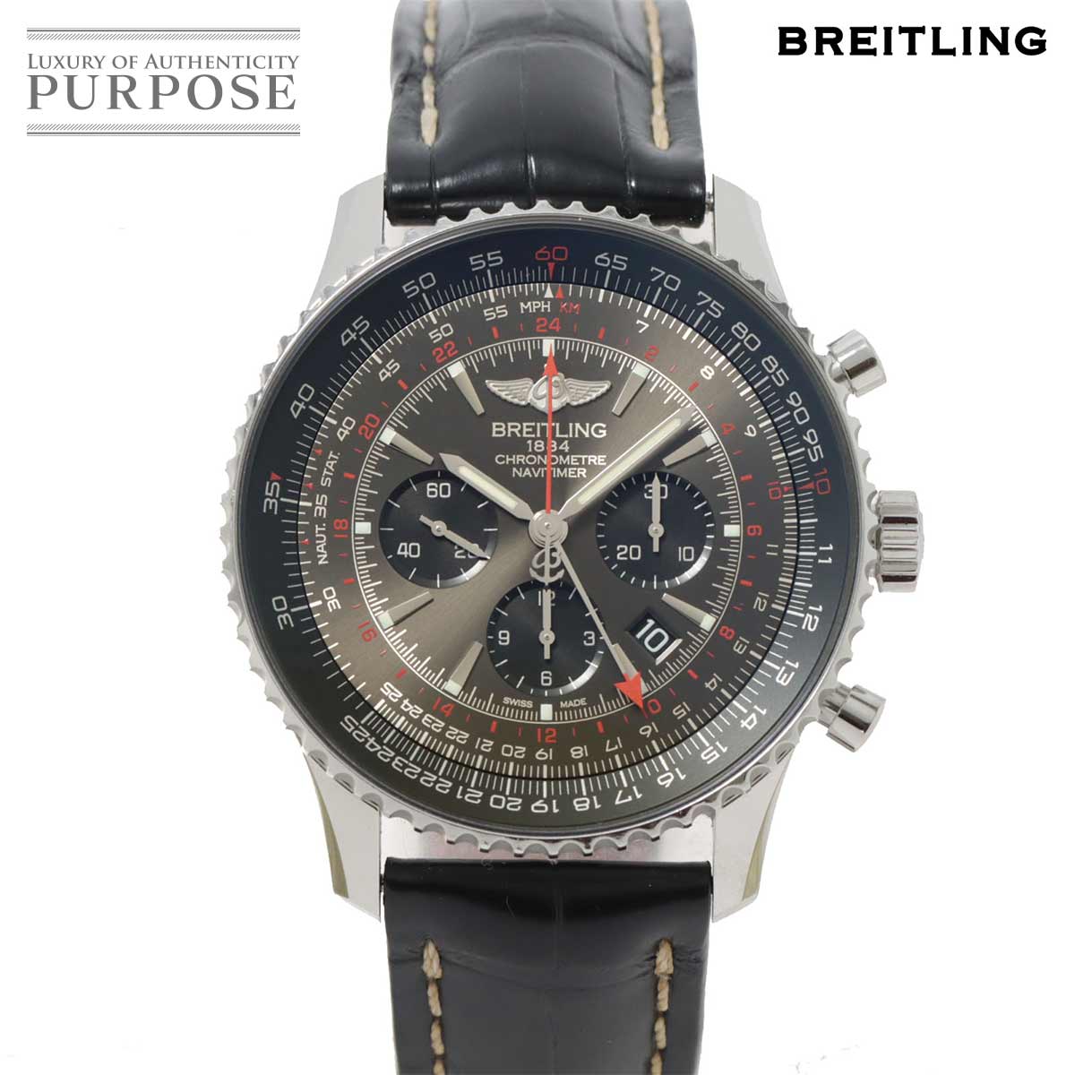 ブライトリング BREITLING ナビタイマー GMT AB0441 クロノグラフ 世界限定1000本 メンズ 腕時計 デイト ブラック 文字盤 裏スケルトン オートマ 自動巻き ウォッチ Navitimer 