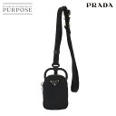 【新品同様】 プラダ PRADA スマホケース ポーチ ストラップ ナイロン ラバー ブラック 1ZT016 シルバー 金具 Smart Phone Case 【中古】