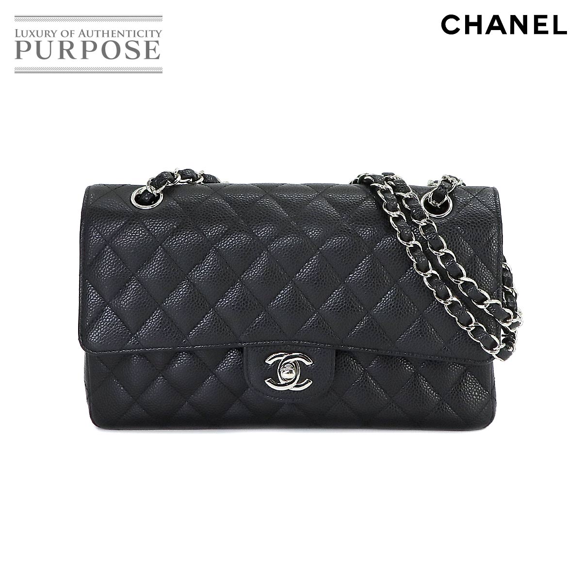 【新品同様】 シャネル CHANEL マトラッセ 25 チェーン ショルダー バッグ キャビアスキン ブラック A01112 シルバー 金具 ココマーク Matelasse Bag 【中古】