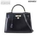 【新品同様】 エルメス HERMES ケリー 32 2way ハンド ショルダー バッグ ボックスカーフ ブルーマリン □G刻印 外縫い ギロッシュ シルバー 金具 Kelly 32 【中古】