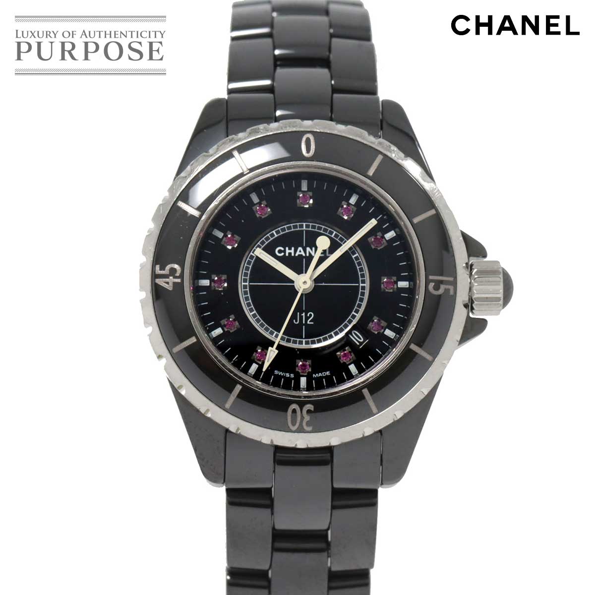 シャネル CHANEL J12 33mm H1634 レディース 腕時計 12P ルビー ブラック  ...