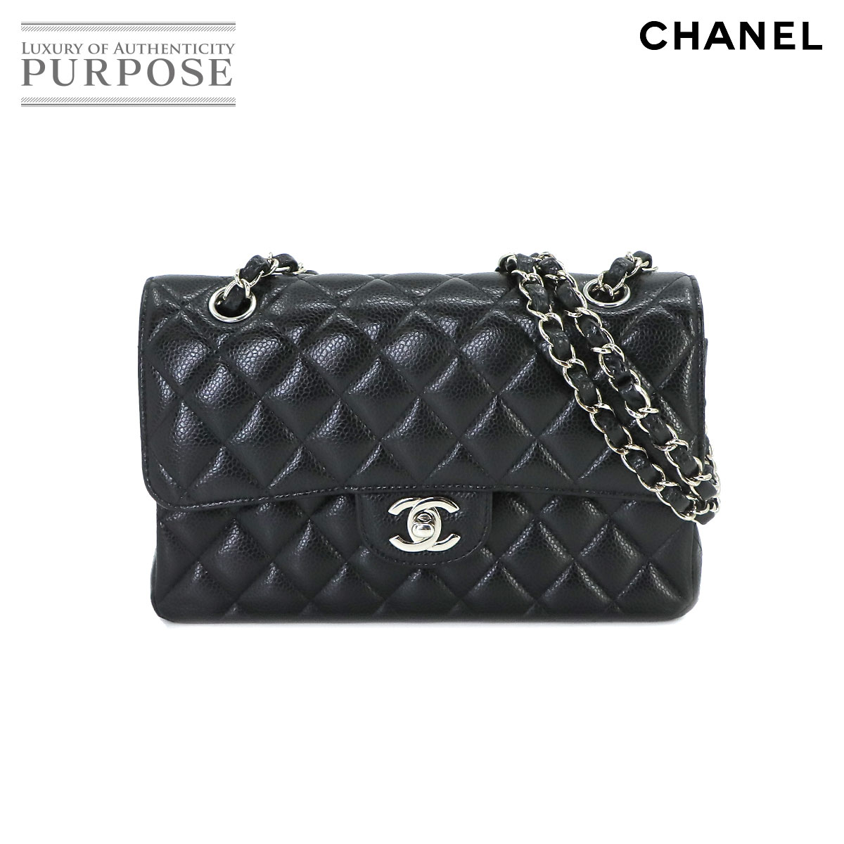 【新品同様】 シャネル CHANEL マトラッセ 23 チェーン ショルダー バッグ キャビアスキン ブラック A01113 シルバー 金具 Matelasse 23 Bag 【中古】