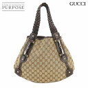 【新品同様】 グッチ GUCCI GGキャンバス トート バッグ レザー ベージュ ブラウン 162900 ゴールド 金具 Tote Bag 【中古】