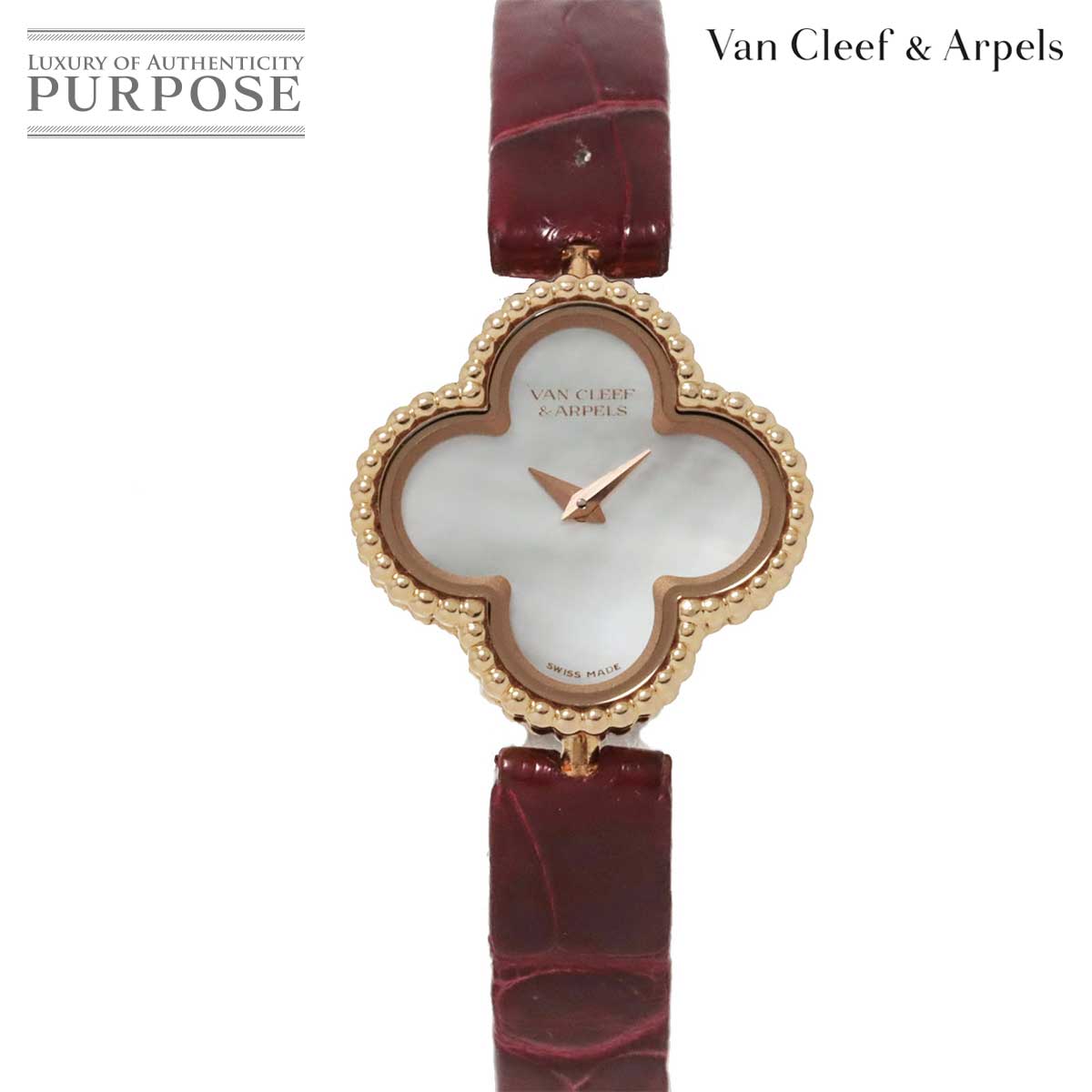 ヴァン クリーフ アーペル Van Cleef Arpels スウィート アルハンブラ ウォッチ 腕時計 ホワイトシェル 文字盤 K18PG ピンクゴールド クォーツ ウォッチ