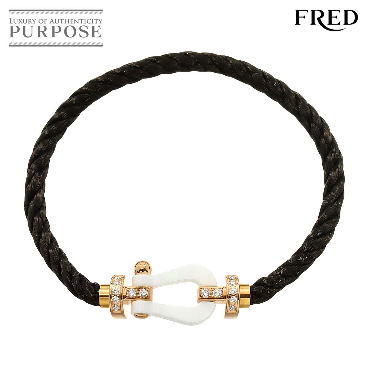  フレッド FRED フォース10 LM ハーフダイヤ ブレスレット #17 セラミック K18 PG ピンクゴールド ケーブル 750 Force 10 Diamond Bracelet