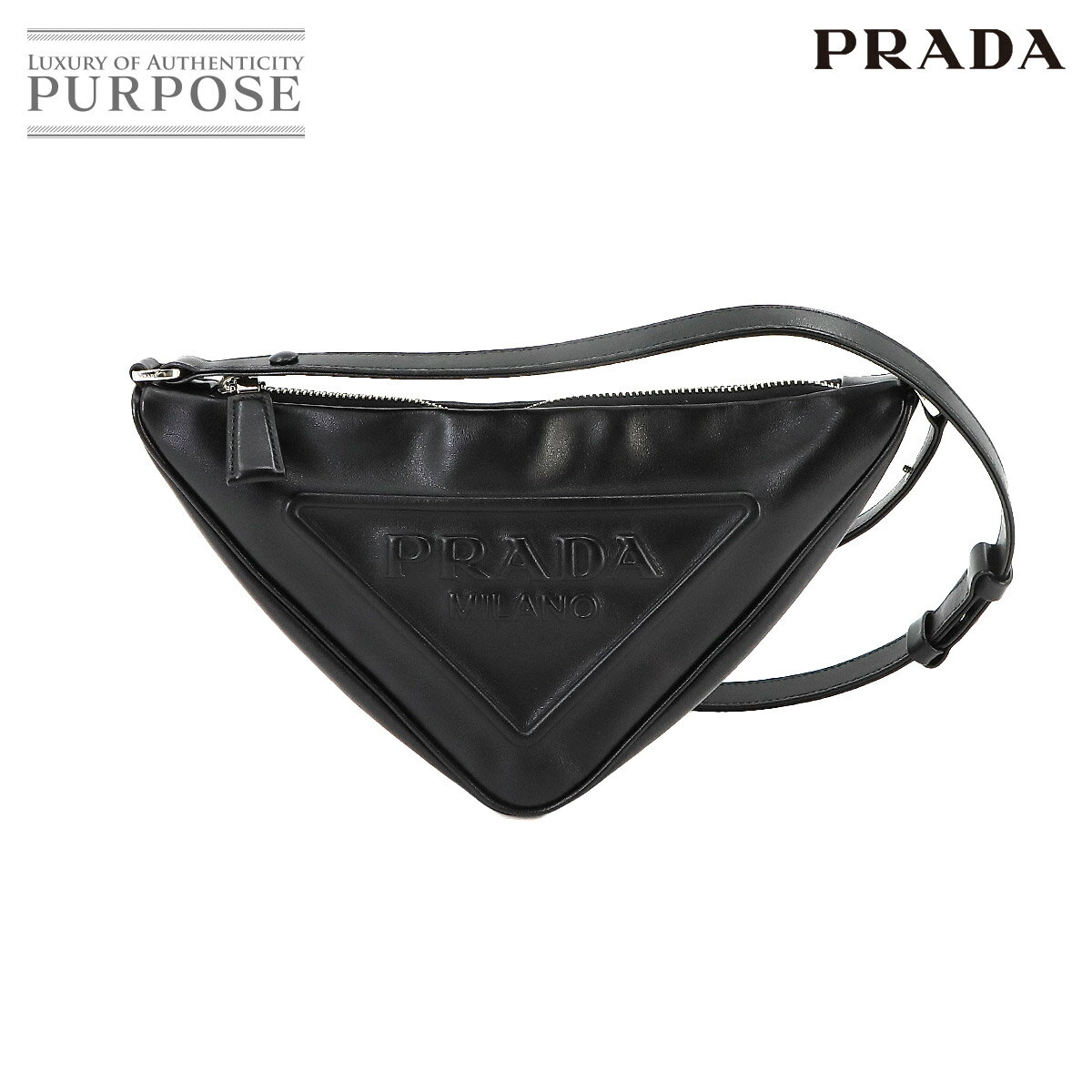 【未使用 展示品】 プラダ PRADA トライアングル ショルダー バッグ レザー ブラック 1NQ043 シルバー 金具 Triangle Shoulder Bag 【中古】