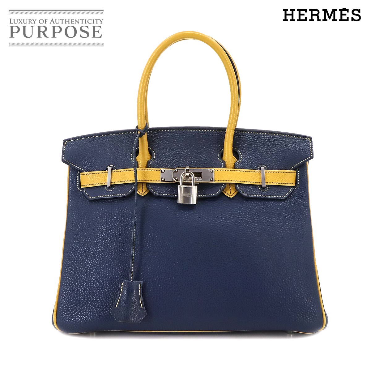 エルメス HERMES バーキン30 SPO パーソナル ハンド バッグ トゴ ブルー系 イエロー系 □M刻印 シルバー 金具 Birkin 【中古】のサムネイル